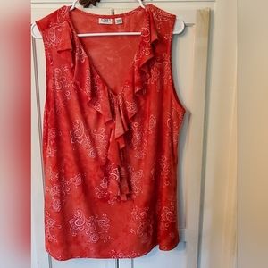 Cato Womens Shirt 18/20w Top Coral Sparkle Blouse Sleeveless Ruffle V Neck